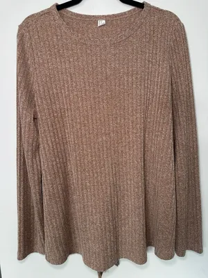 Tie-Back Ribbed Knit Long Sleeve Top Size XL Brown thumbnail 5