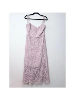 Keepsake The Label Sense Lace Midi Dress 10 Pink Sheer Sweetheart Tie Sleeve thumbnail 5