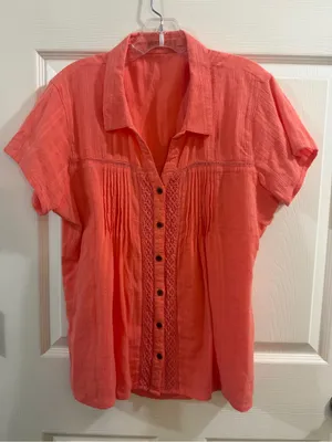 prAna Women's Coral Short Sleeve Button-Up Blouse, Size Large thumbnail 1