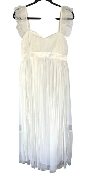 Anaya Maternity Maxi Dress Cream Babydoll Tulle Gauzy Summer Ethereal Size 4 thumbnail 1