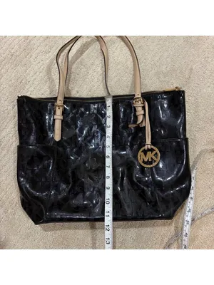 Michael Kors Black Patent MK Logo Tote Bag Shoulder Purse Large thumbnail 8