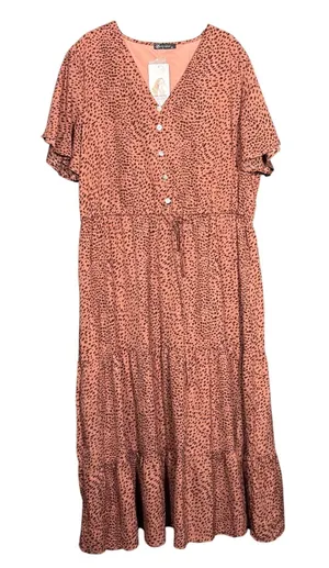 Pretty Garden NWT Pink Animal Print Tiered Maxi Dress - XXL - Women's Plus Size thumbnail 1