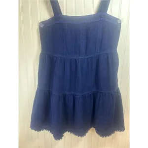 Tommy Bahama Navy Blue Tiered Mini Dress Size L 100. % Cotton vacation beach thumbnail 3
