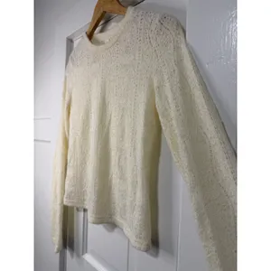 Commense Cream Lace Knit Long Sleeve Crew Neck Fuzzy Top NWOT thumbnail 6