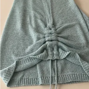 Knit Beach Cover Up Mini Dress Ruched Side Drawstring Scoop Back Light Blue thumbnail 7