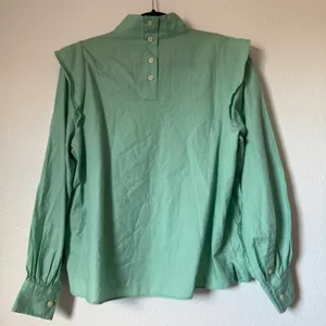 Everlane The Wing-Shoulder Mockneck Top Jade Green Cotton Blouse Size 4 NEW thumbnail 2