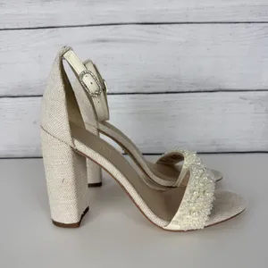 SAM EDELMAN Yaro Perla Beaded Block Heel Sandals Ivory US Size 7.5 Wedding Party thumbnail 2