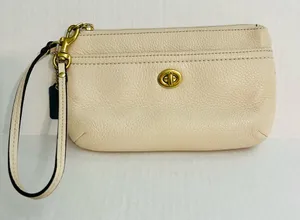 Coach Park Leather Beige Wristlet Clutch with Gold Accents F49472 thumbnail 1