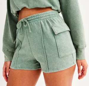 So Wear it Declare it Junior Cotton Olive Green Cargo Tie Front Fleece Shorts thumbnail 1