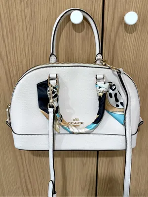 NWOT Coach Canvas Crossbody/shoulder Bag White With Twilly Silk Ribbon thumbnail 2