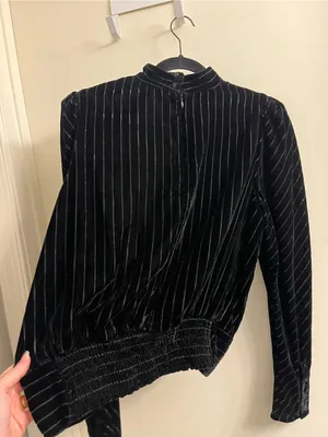Frame Denim Velvet Long Sleeve Smocked Party Blouse Noir Size Medium thumbnail 8