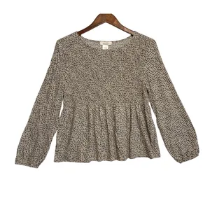 Urban Romantics Womens Long Sleeve Cheetah Print‎ Blouse Size L Smocked Peasant thumbnail 9