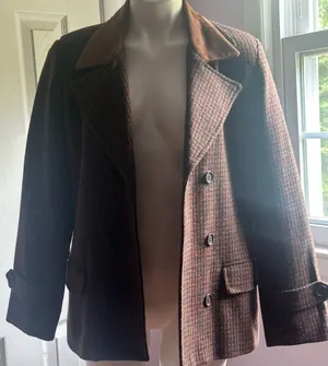 INTERNATIONAL SCENE Brown Red Blue Wool Blend Double-Breasted Coat Sz 11/12 thumbnail 1