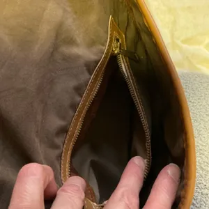 Vintage 70s Cognac Brown Leather Top Handle Handbag Classic Structured Purse thumbnail 3