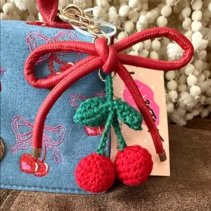 Betsey Johnson Cherry Embroidered Denim Handbag with bag charm NWT thumbnail 2