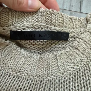 Jenni Kayne Cropped Linen Crewneck Summer Fall Sweater Natural Beige Small thumbnail 4