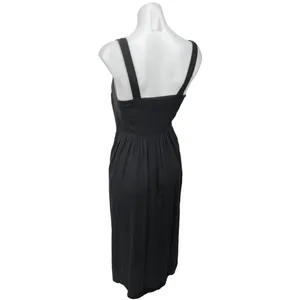 ASOS Black Linen Sleeveless Sweatheart Neck Button Down Midi A Line Tank Dress 4 thumbnail 2