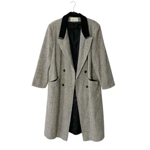VINTAGE JENNIFER CHASE Wool Herringbone Longline Pea Coat Jacket thumbnail 3