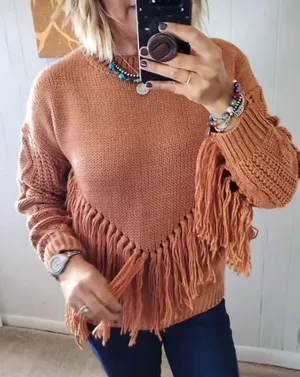 Blue B Rustic Orange Fringe Sweater thumbnail 2