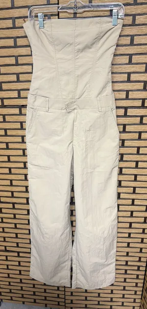 Zara Tan Parachute Wide Leg Strapless Jumpsuit Size XS thumbnail 1