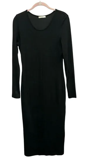 Marine Layer Lexi Rib Long Sleeve Midi Dress‎ Black thumbnail 1