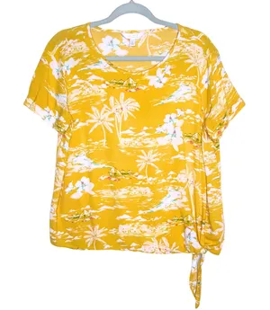 LC Lauren Conrad Tropical Palm Tree Side Tie Top Size Large Beach Boho Summer thumbnail 1