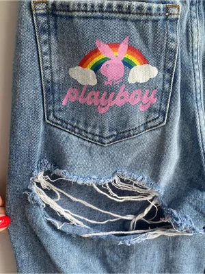 PacSun Playboy high waist straight leg back slash rainbow pocket casual jeans 25 thumbnail 5