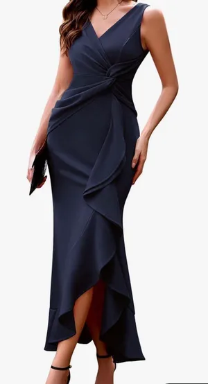 BeryLove Formal Evening Midi Ruffle Dress Navy Size 2XL New With Tag thumbnail 1