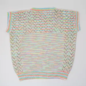 Vintage Homemade Pastel Rainbow Crochet Short Sleeve Sweater Shirt thumbnail 3
