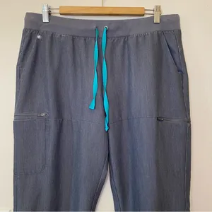 FIGS 7-Pocket Adjustable Ankle Scrub Pants Zippered Back Pockets Gray Sz Large thumbnail 2