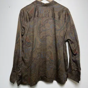 Lauren Ralph Lauren Women 100% Cotton Shirt 2X Brown Paisley Long Sleeve Button thumbnail 4
