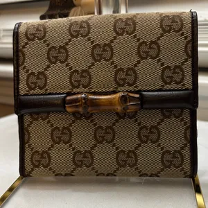 Gucci Tan Monogram Wallet with Bamboo Detail thumbnail 1