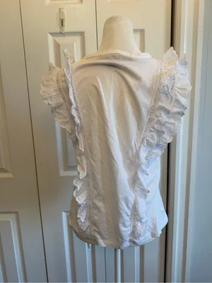 Veronica Beard Jeans Bea Short Sleeve Ruffle Tee White Size Small thumbnail 4