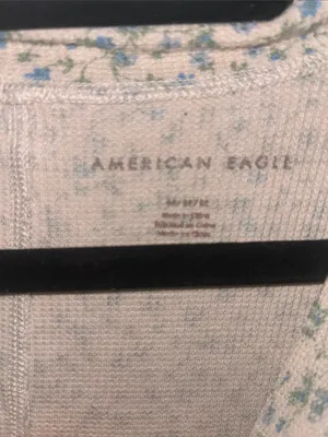 American Eagle Outfitters White Floral Long-Sleeve Tee with Green Logo thumbnail 4