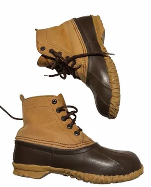 LL BEAN Women's Brown Leather Uninsulated Duck Bean Boots Sz 7 Rain Snow Winter thumbnail 1