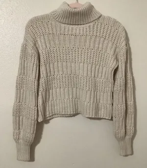 Aeropostale Cottagecore Chunky Knit Cream Oversized Turtleneck Sweater Small thumbnail 1