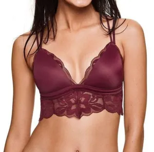PINK Victoria’s Secret Pushup Bralette Bra Sz Medium Lace Trim Longline thumbnail 1