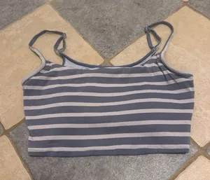 Aerie Striped Blue & White Cropped Cami Tank Top thumbnail 1