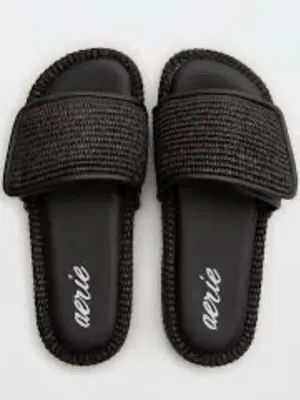 Aerie Straw Sandal Black Braided Strap Slide Sandals Size 7 thumbnail 3