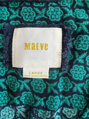 Anthropologie Maeve Geoscope button up tie waist jumpsuit. Green and Navy thumbnail 5