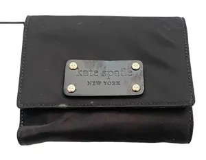 Kate Spade New‎ York BIFOLD Wallet Black Leather Nylon Snap Multi Pocket thumbnail 1