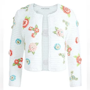 NWT Alice + Olivia ANDERSON CARDIGAN White Multi Roses M thumbnail 6