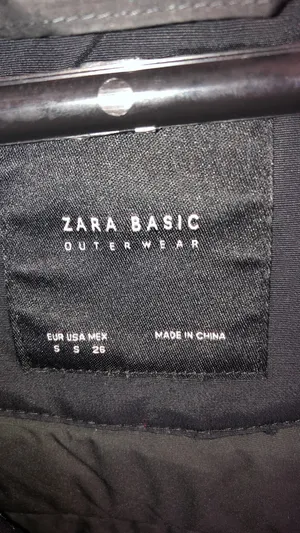 ZARA BASIC Outerwear long black jacket coat with fuzzy hood size small thumbnail 9