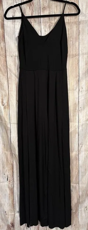 Lulus Black Wide Leg Jumpsuit Side Slits Spaghetti Strap Made USA Flowy Sz S thumbnail 1