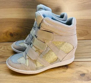Skechers Wedge Hidden Heel Sneakers Hook & Loop closure Tan Womens size 6.5 sh20 thumbnail 1