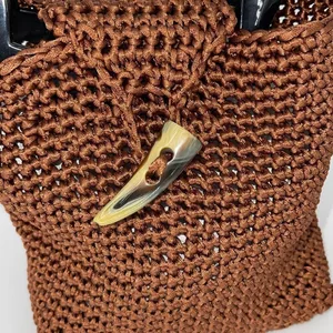 Womens Crochet Double Plastic Handle Tote‎ Handbag Brown 7”x 8.5”x 4” thumbnail 2