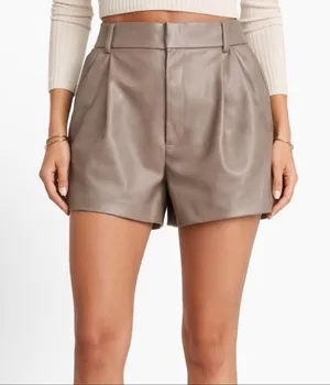 ZARA Women's Faux Leather High-Waisted Pleated Shorts thumbnail 1