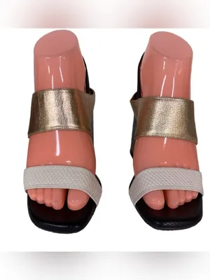 Belinni Black, Gold & Ecru Leather Block Heel Sandals (36) thumbnail 2