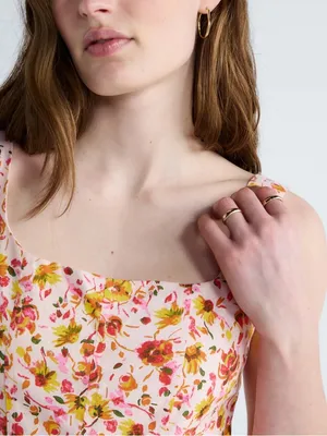 NWT Floral Square-Neck Midi Dress in Pink thumbnail 3