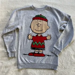 Peanuts Christmas Charlie Brown Gray Sweater size XS thumbnail 1